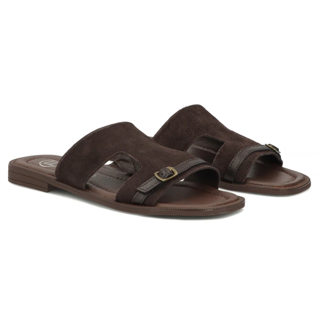 Hnědé kožené pantofle Filippo DK7747/26 D BR