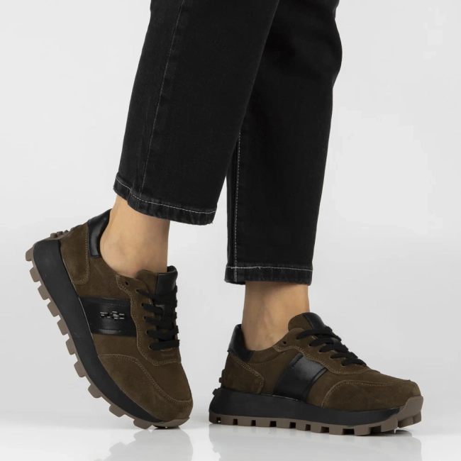 Khaki kožené tenisky Filippo DP7983/26 KH BK