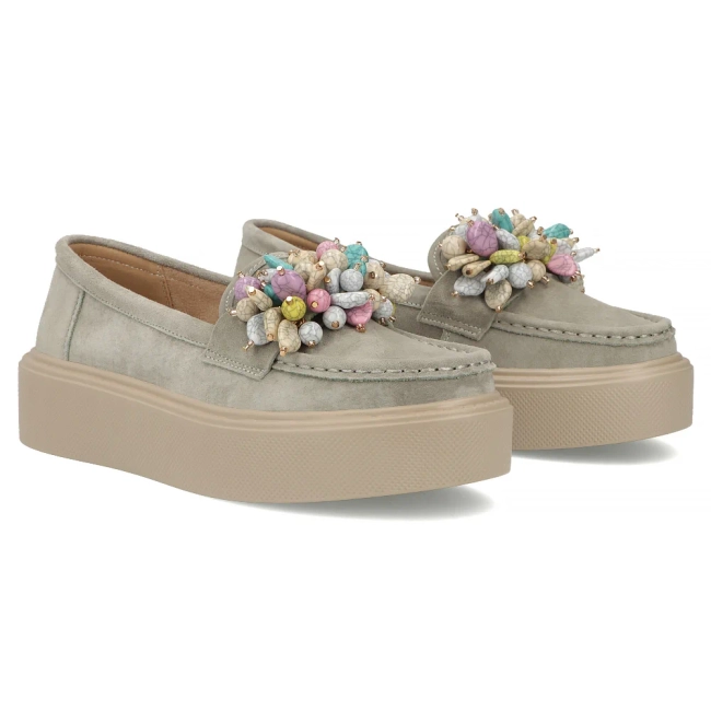 Khaki kožené mokasíny Filippo DP6765/26 KH