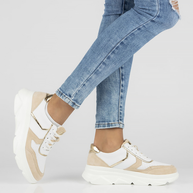 Bílo- béžové kožené sneakersy Filippo DP4579/23 WH BE