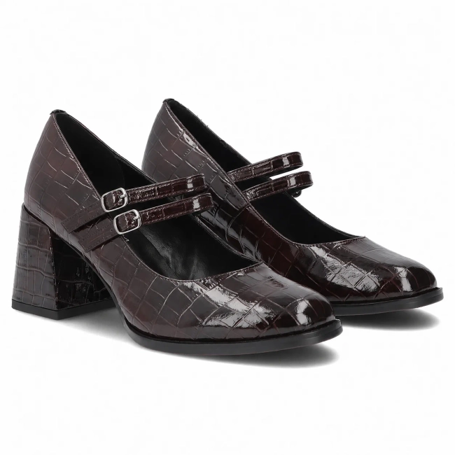 Hnědé kožené polobotky na podpatku Filippo DP8161/26 BR