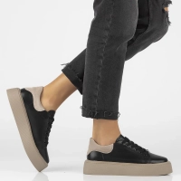 Béžovo-černé kožené tenisky na platformě Filippo DP6119/26 BK BE