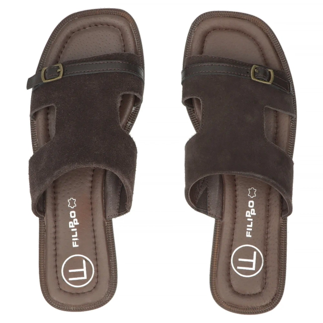 Hnědé kožené pantofle Filippo DK7747/26 D BR