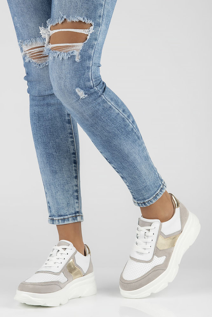 Bílo- šedé kožené sneakersy Filippo DP4579/23 WH GR