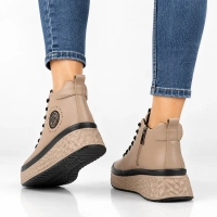 Taupe kožené kotníkové boty na platformě Filippo DBT7998/26 TP