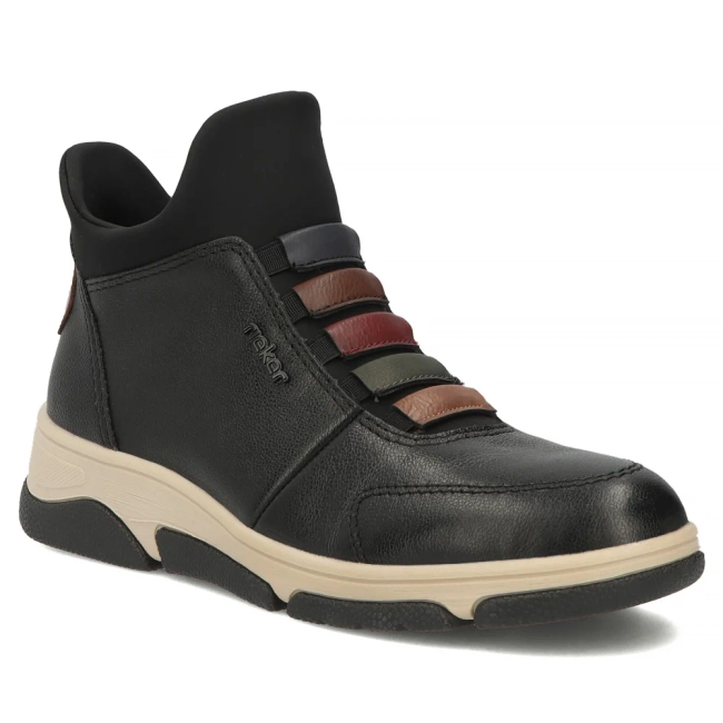 Černé kožené kotníkové boty Rieker L5651-00