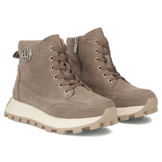 Taupe kožené kotníkové boty na platformě Filippo DBT7160/26 TP